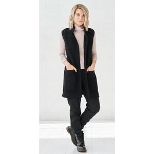 Baltic Linen Luna Wool Long Vest Sleeveless Coat Womens Size 16 EU 46 New Black